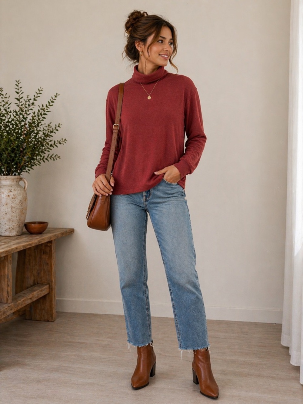 Classic Women’s Rust Turtleneck Sweater